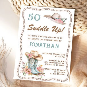 Floral Cowgirl Boots and Hat Birthday Invitation 
