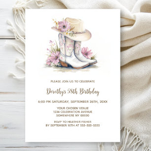 Floral Cowgirl Boots and Hat Birthday Party Invitation