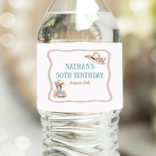 Floral Cowgirl Boots and Hat Birthday Water Bottle Label