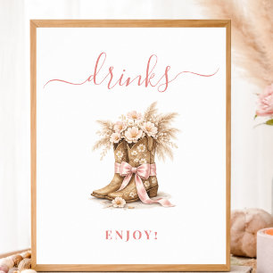 Floral Cowgirl Boots Baby GIrl Shower Drinks Poster