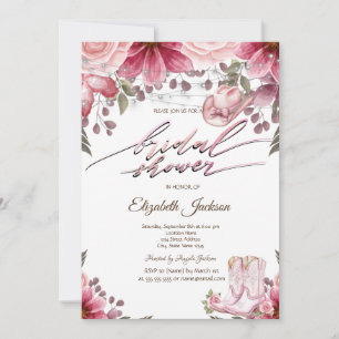 Floral Cowgirl Boots Hat Lights Bridal Shower Invitation