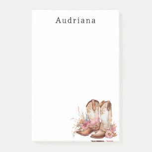 Floral Cowgirl Boots Personalised Name Post-it Notes