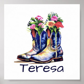 Floral cowgirl boots personalized  poster