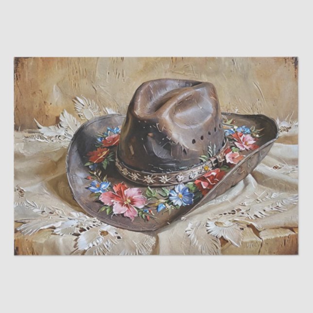 Floral Cowgirl Hat Decoupage Tissue Paper (Front)
