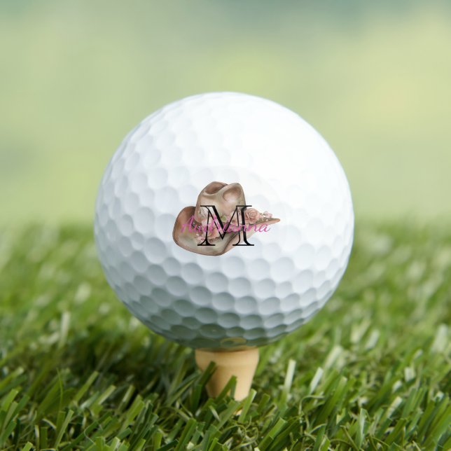 Floral Cowgirl Hat Monogram Golf Balls (Insitu Tee)