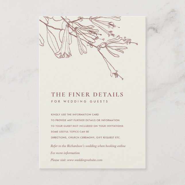 FLORAL CREAM BLUSH LINE DRAWING WEDDING DETAIL ENCLOSURE CARD (Front)