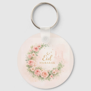 Floral Crescent Eid Mubarak Keychain– Soft Pink & Key Ring