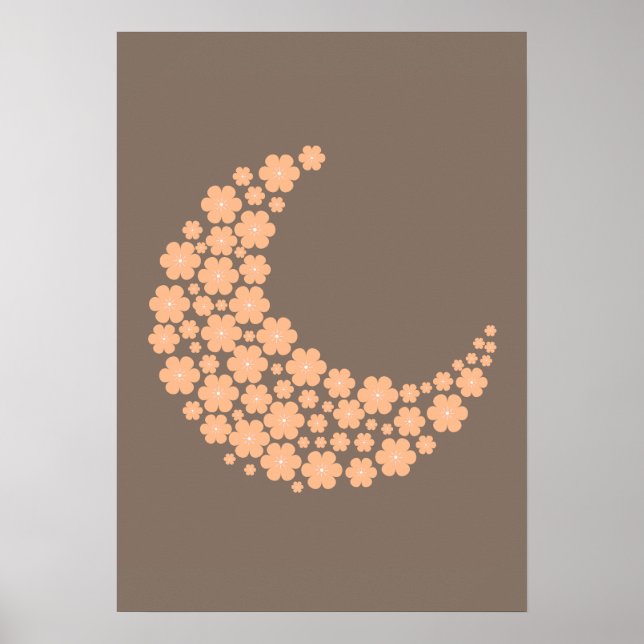 Floral Crescent Moon Design – Boho Aesthetic Orang Poster (Front)