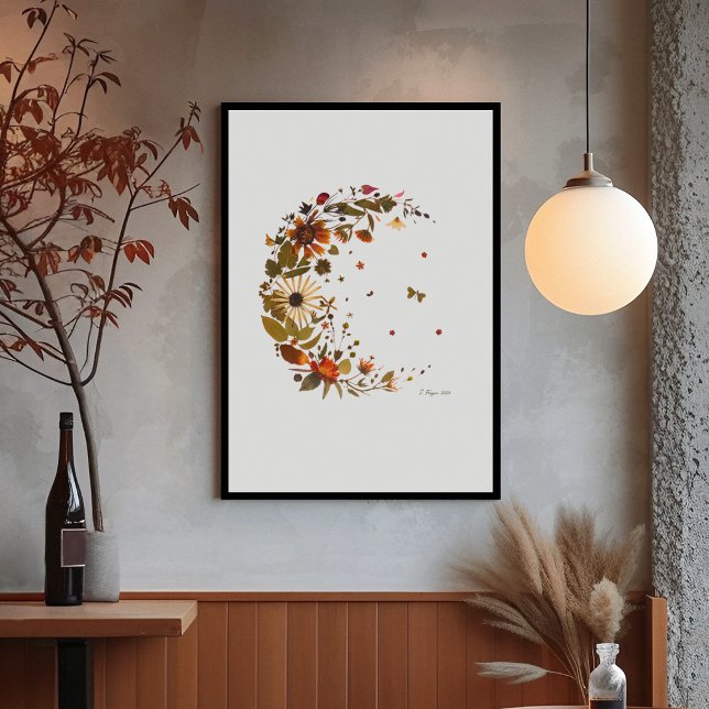 Floral Crescent Moon l Pressed Flower Artwork Poster (Creator Uploaded)