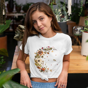 Floral Crescent Moon l Pressed Flower Artwork T-Shirt
