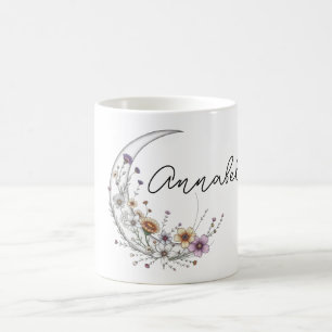 Floral Crescent Moon Personalised Celestial Art Coffee Mug