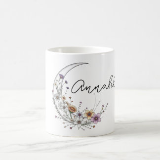 Floral Crescent Moon Personalised Celestial Art Coffee Mug