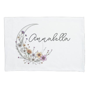 Floral Crescent Moon Personalised Celestial Art Pillowcase