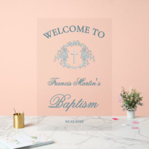 floral crest   Baptism Acrylic Sign