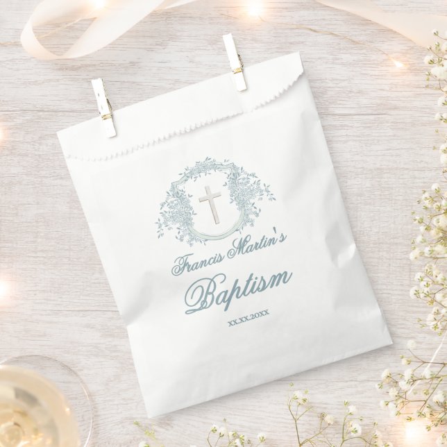 floral crest | Baptism Favour Bag (Clipped)