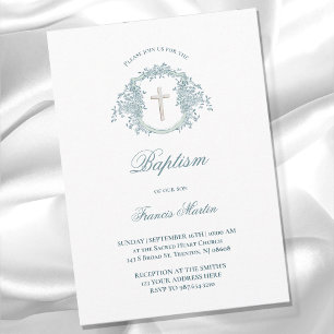  floral crest   Baptism Invitation