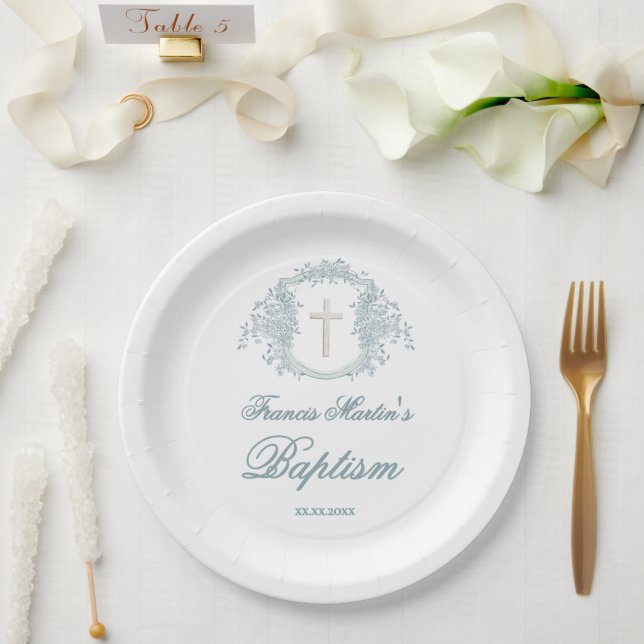 floral crest | Baptism Paper Plate (Wedding)
