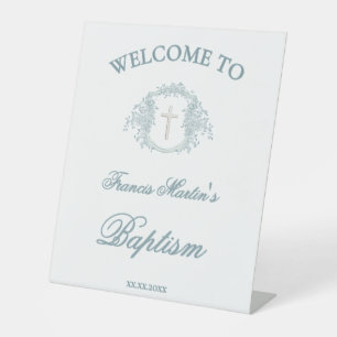 floral crest   Baptism Pedestal Sign