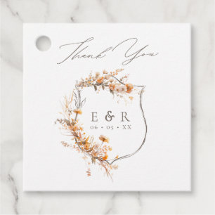 Floral Crest Monogram Fall Wedding Thank You Favour Tags