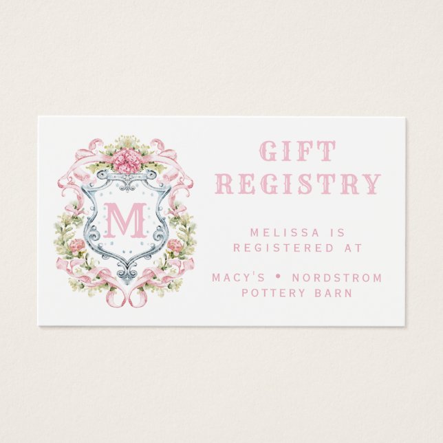 Floral Crest Monogram Gift Registry Card (Front)