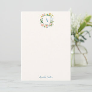 Floral Crest Monogram Personalised Stationery Card