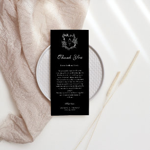 Floral Crest Monogram Wedding Thank You Place Card