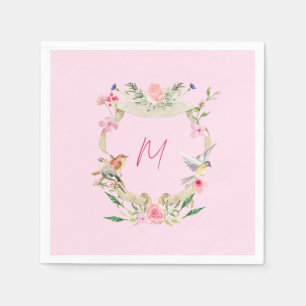 Floral Crest Monogrammed Pink Napkin