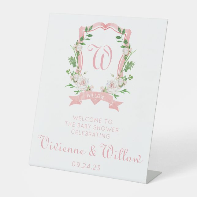 Floral Crest Shower Welcome Pedestal Sign (Front)