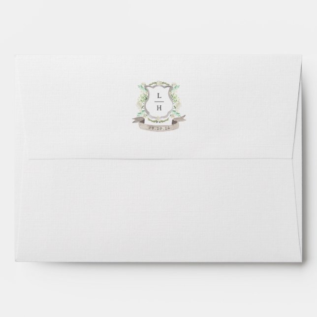 Floral Crest Watercolor Monogram Wedding Envelope (Back (Top Flap))