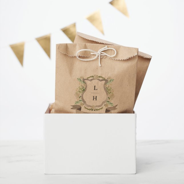 Floral Crest Watercolor Monogram Wedding Favour Bag (Party)