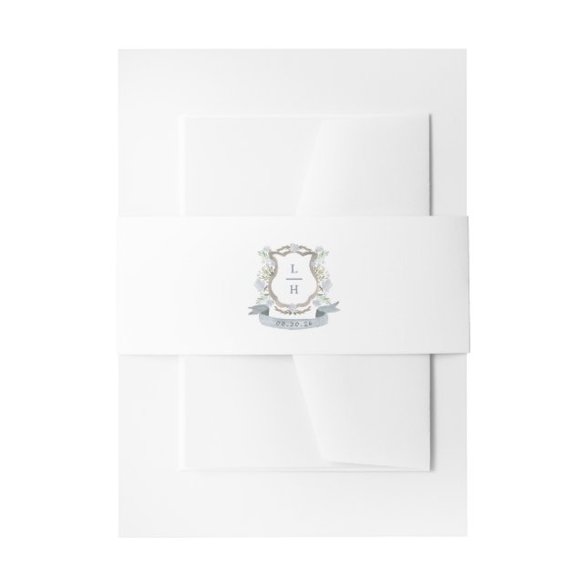 Floral Crest Watercolor Monogram Wedding Invitation Belly Band (Front Example)