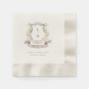 Floral Crest Watercolor Monogram Wedding Napkin