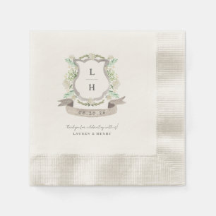 Floral Crest Watercolor Monogram Wedding Napkin