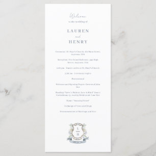 Floral Crest Watercolor Monogram Wedding Program