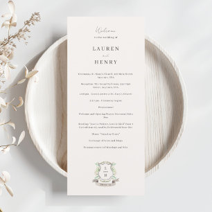 Floral Crest Watercolor Monogram Wedding Program