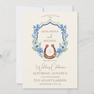 Floral Crest Western Horseshoe Monogram Wedding Invitation