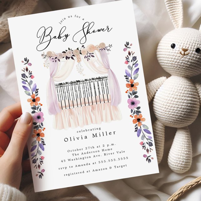Floral Crib Baby Shower Invitation (Creator Uploaded)
