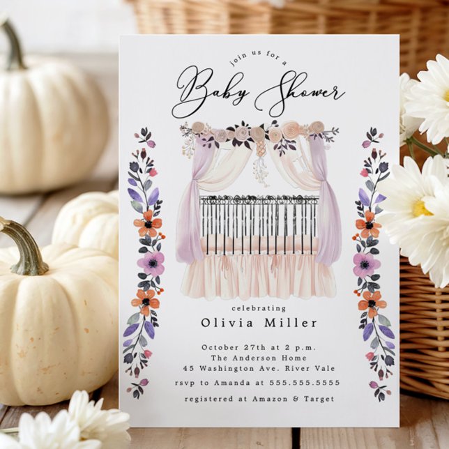 Floral Crib Baby Shower Invitation (Creator Uploaded)
