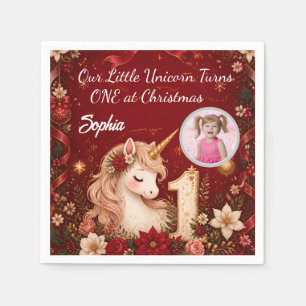 Floral Crimson Unicorn 1st Birthday Christmas  Napkin