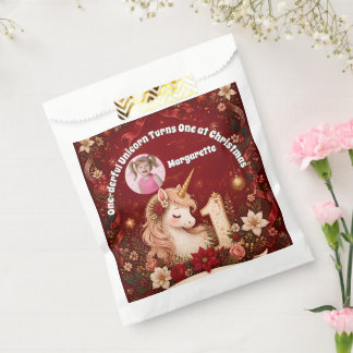 Floral Crimson Unicorn Christmas 1st Birthday Favour Bag