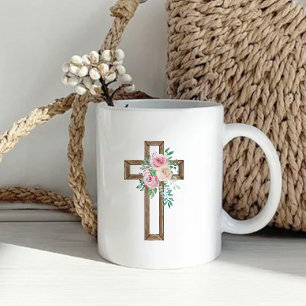Floral Cross Baptism Coffee Mug