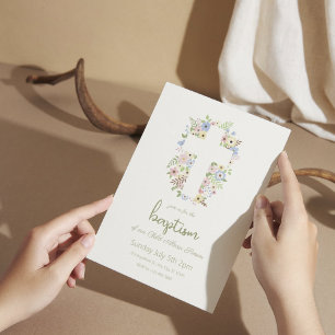 Floral Cross Baptism Invitation – Soft Pastel