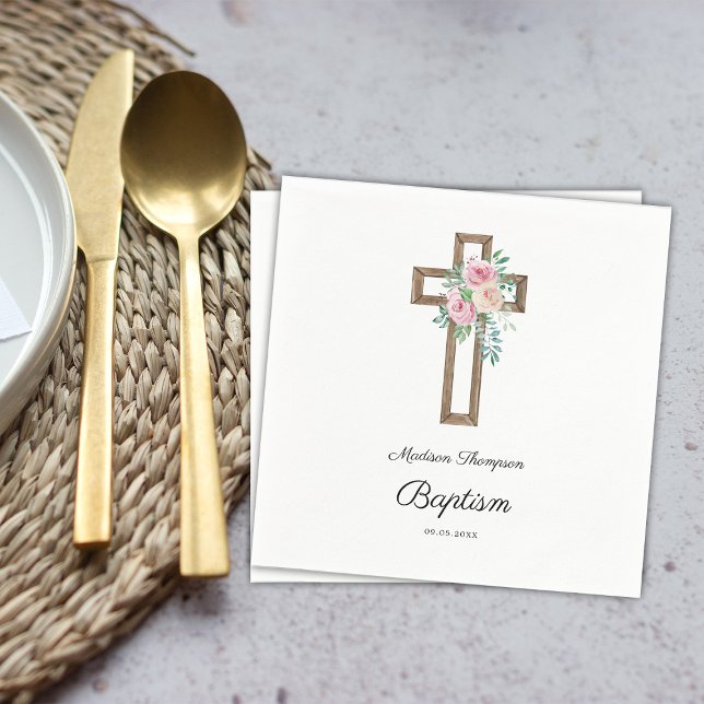 Floral Cross Baptism Napkin (Creator Uploaded)
