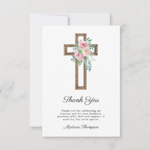 Floral Cross Baptism Thank You Card