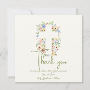 Floral Cross Baptism Thank You Card – Soft Pastel