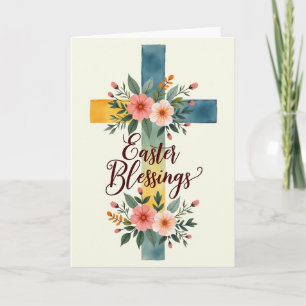 Floral Cross Blessings Card