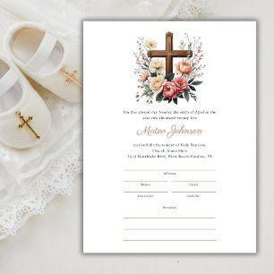 Floral Cross Catholic Baptism Certificate Template
