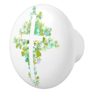 Floral Cross Ceramic Knob