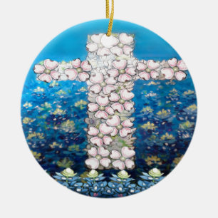 Floral Cross Ceramic Ornament