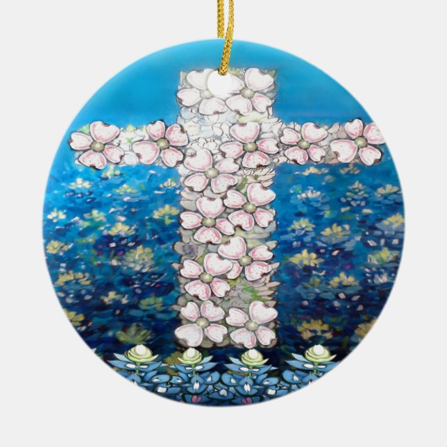 Floral Cross Ceramic Ornament (Front)
